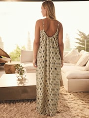 Yellow/Black Print Textured Beaded Summer Maxi Dress - Image 2 of 8