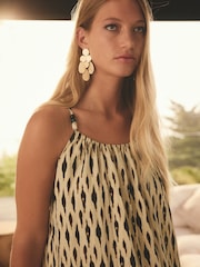 Yellow/Black Print Textured Beaded Summer Maxi Dress - Image 3 of 8
