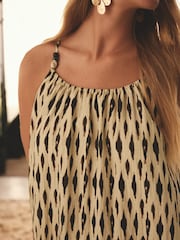 Yellow/Black Print Textured Beaded Summer Maxi Dress - Image 4 of 8