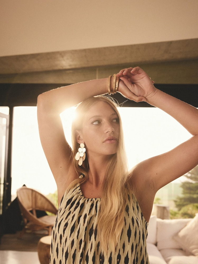Yellow/Black Print Textured Beaded Summer Maxi Dress - Image 5 of 8