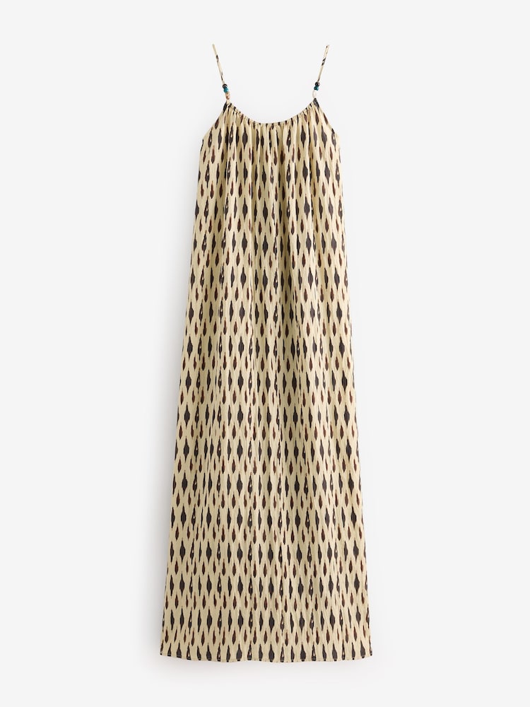 Yellow/Black Print Textured Beaded Summer Maxi Dress - Image 6 of 8