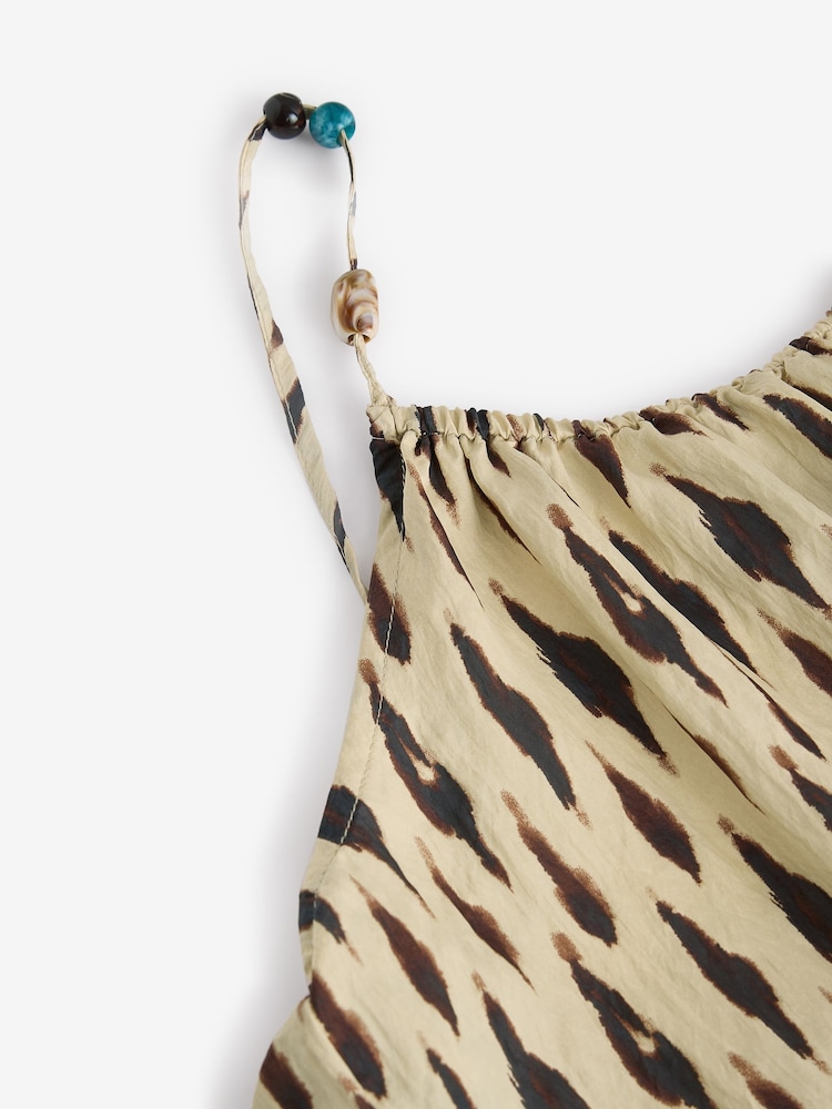 Yellow/Black Print Textured Beaded Summer Maxi Dress - Image 7 of 8