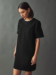 Black Boucle Short Sleeve Mini Dress - Image 1 of 6