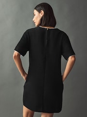 Black Boucle Short Sleeve Mini Dress - Image 2 of 6