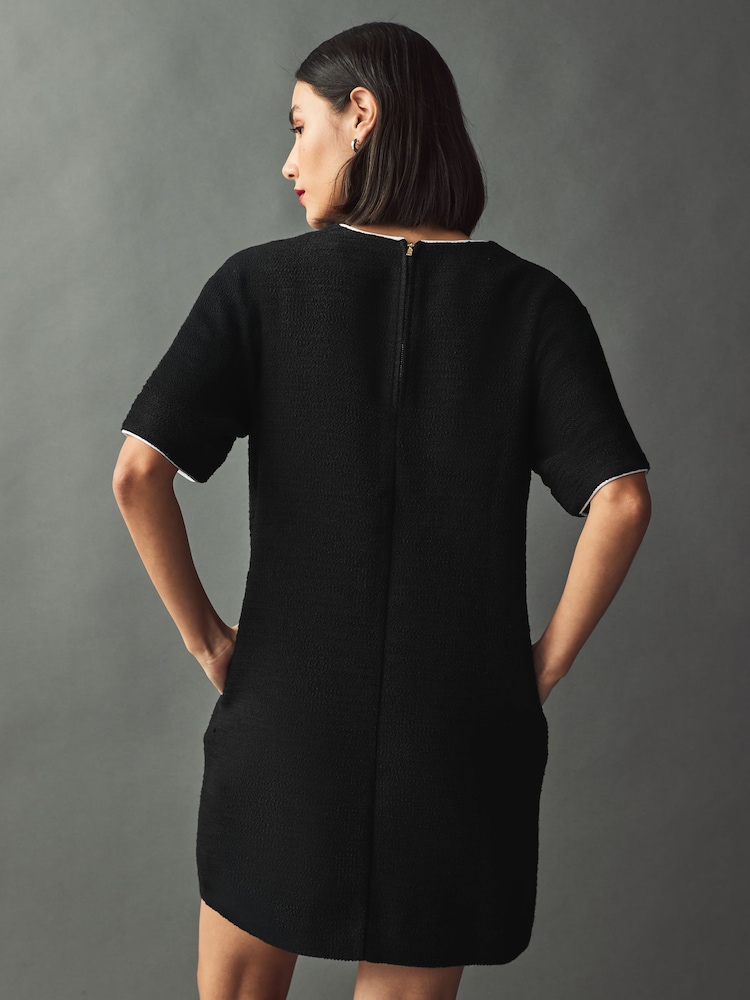 Black Boucle Short Sleeve Mini Dress - Image 2 of 6