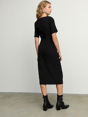 Black Ruched Short Sleeve Midi Dress - Image 2 of 6