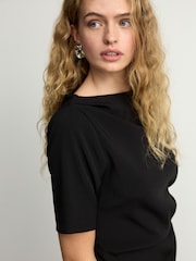Black Ruched Short Sleeve Midi Dress - Image 3 of 6