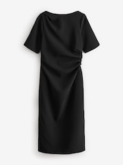 Black Ruched Short Sleeve Midi Dress - Image 4 of 6