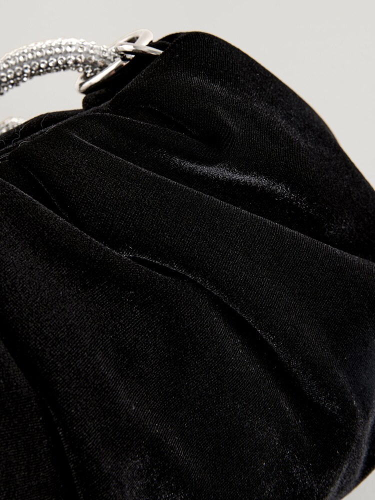 Black Velvet Jewelled Handle Bag - Image 9 of 9 Black Velvet Jewelled Handle Bag - Image 9 of 9