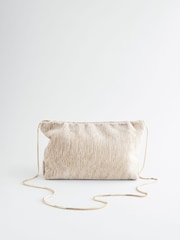 Cream Textured Velvet Snap Clutch - Image 10 of 11