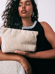 Cream Textured Velvet Snap Clutch - Image 2 of 11