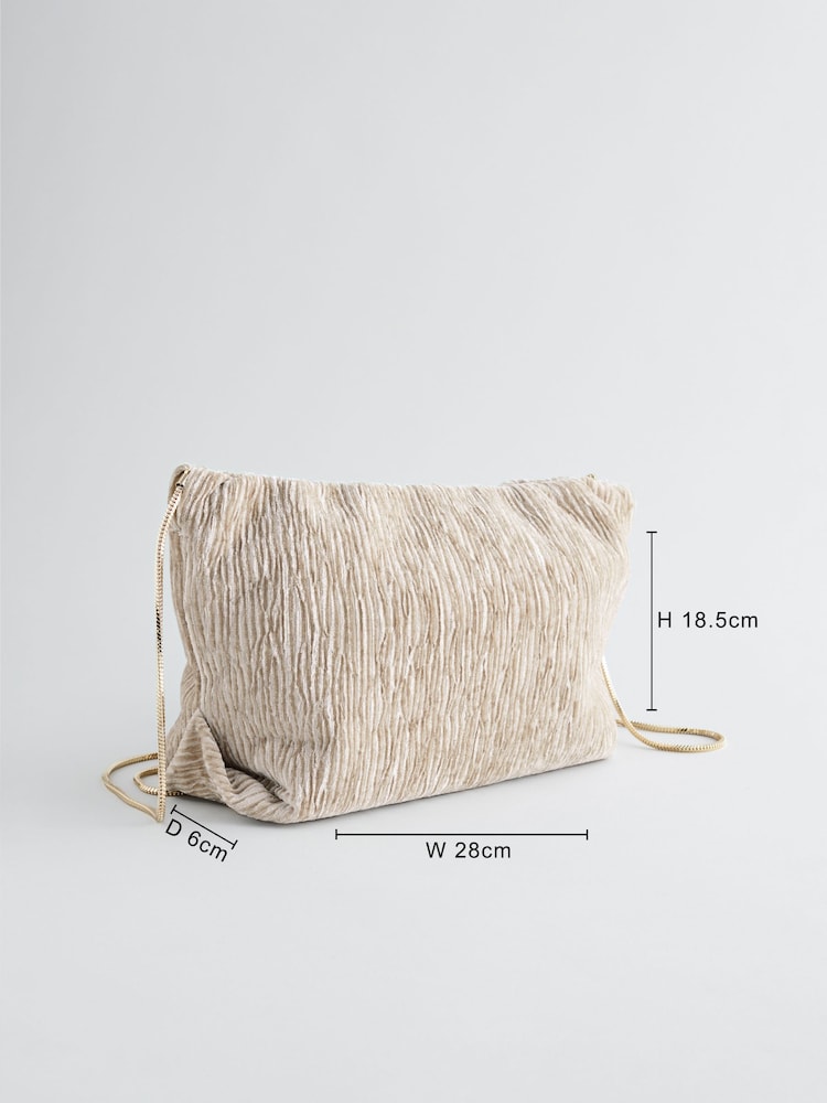 Cream Textured Velvet Snap Clutch - Image 4 of 11