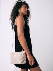 Cream Textured Velvet Snap Clutch - Image 5 of 11