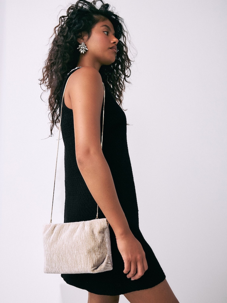 Cream Textured Velvet Snap Clutch - Image 5 of 11