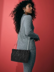 Black Textured Velvet Snap Clutch - Image 2 of 9