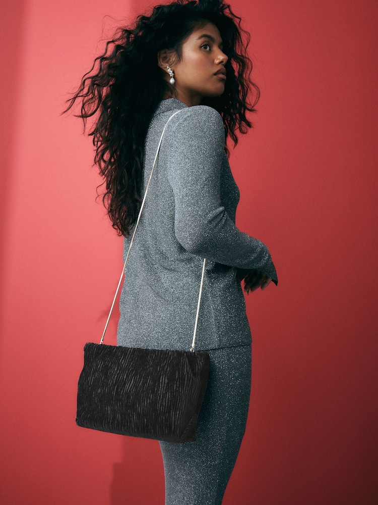 Black Textured Velvet Snap Clutch - Image 2 of 9
