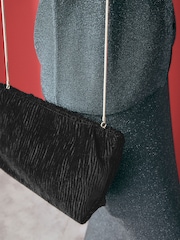 Black Textured Velvet Snap Clutch - Image 3 of 9