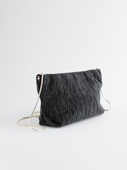 Black Textured Velvet Snap Clutch - Image 5 of 9