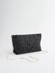 Black Textured Velvet Snap Clutch - Image 6 of 9