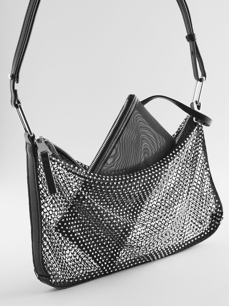 Black Mesh Sparkle Shoulder Bag - Image 10 of 10