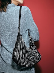 Black Mesh Sparkle Shoulder Bag - Image 3 of 10