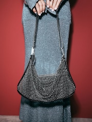 Black Mesh Sparkle Shoulder Bag - Image 5 of 10