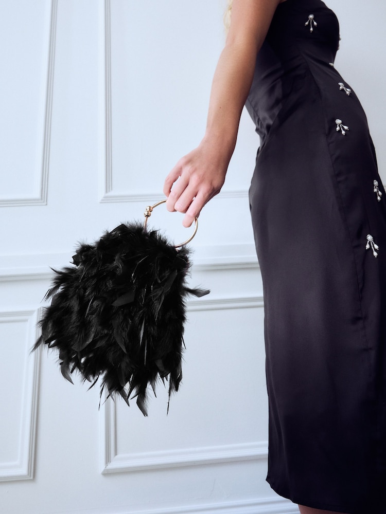 Black Feather Ring Handheld Bag - Image 1 of 10