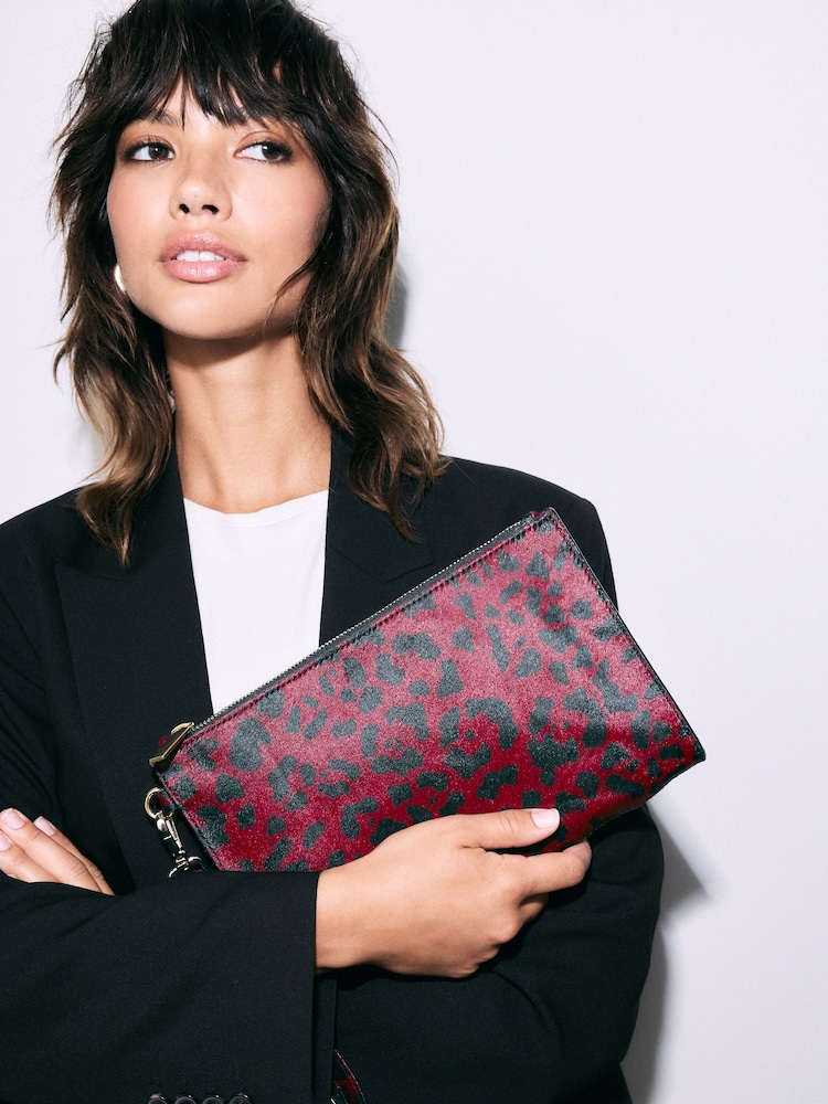 Red Leather Structured Clutch Bag - Image 2 of 11