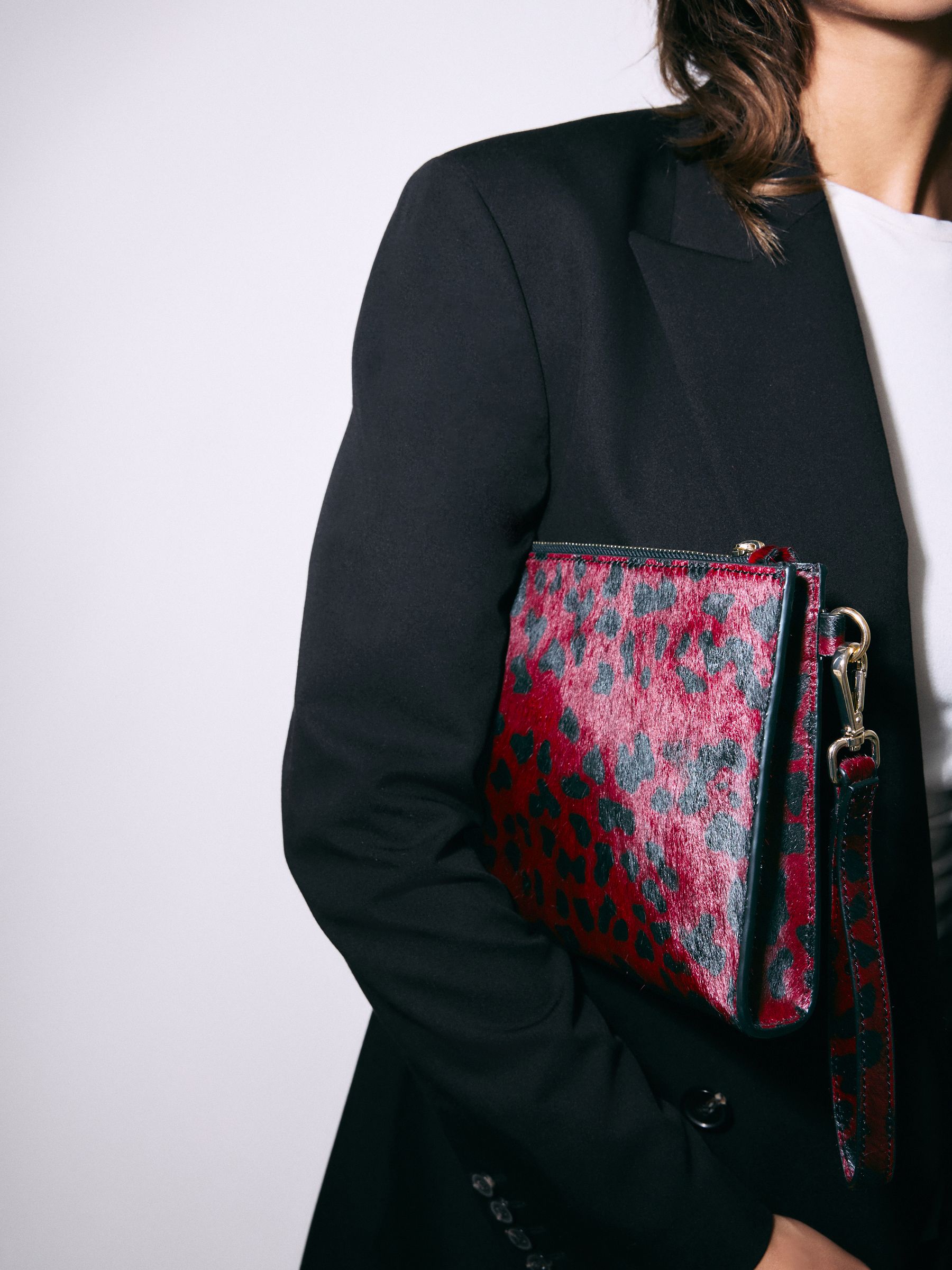Red Leather Structured Clutch Bag