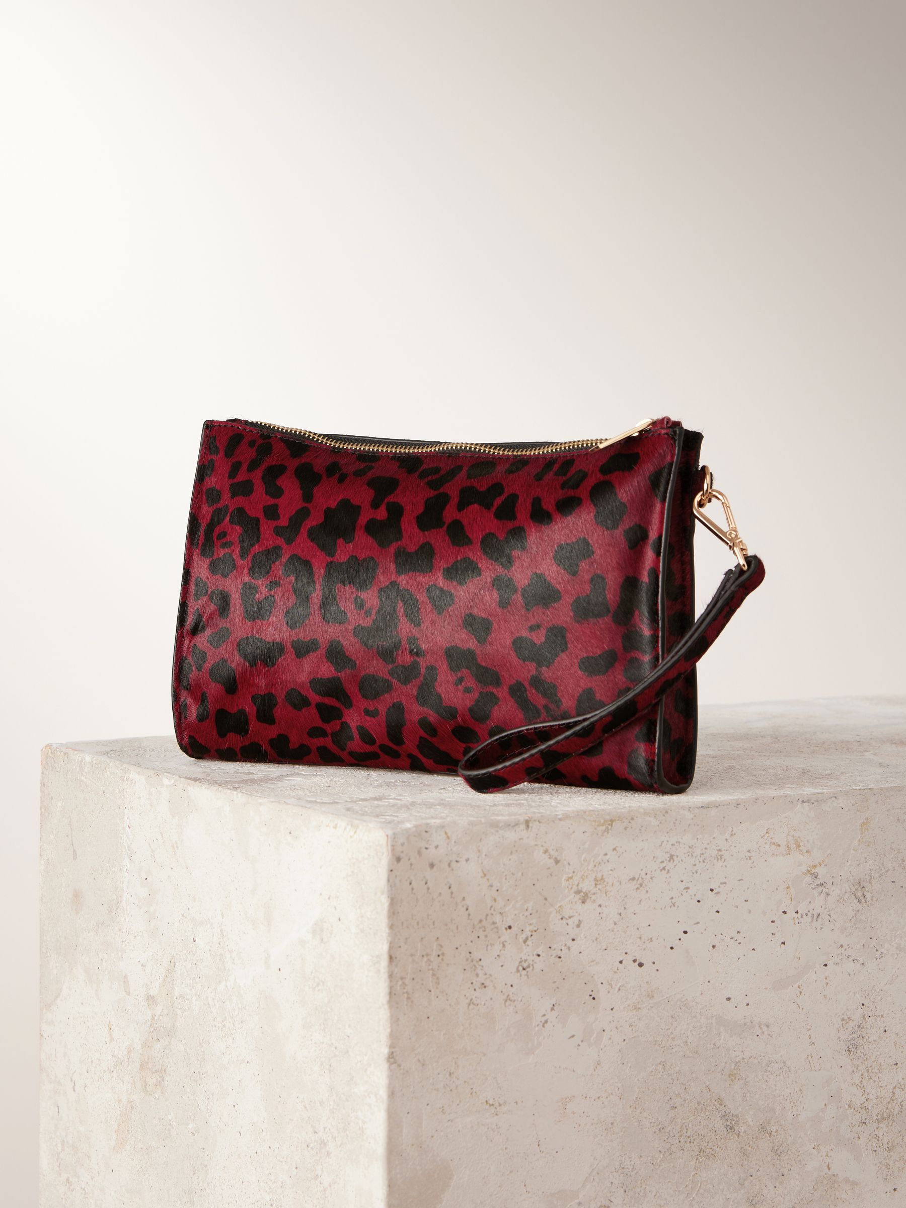 Red leopard print clutch bag top