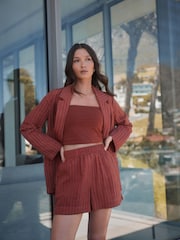 Marron rouille - Short texturé et froissé à taille élastiquée - Image 1 de 6