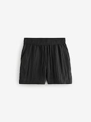 Black Textured Crinkle Elasticated Waist Shorts - Image 6 of 8