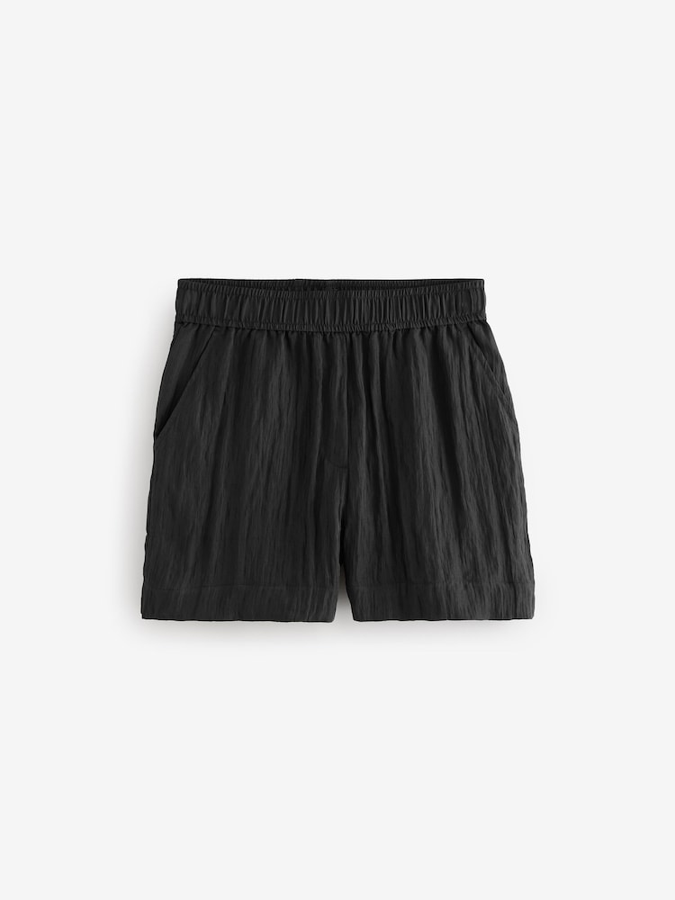 Black Textured Crinkle Elasticated Waist Shorts - Image 6 of 8