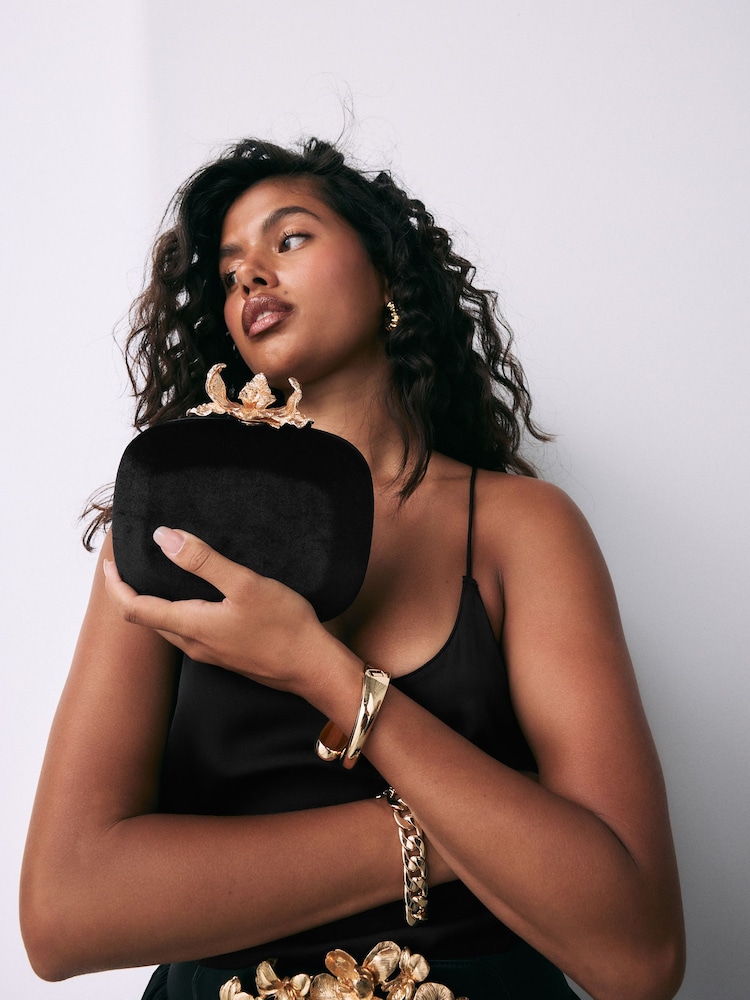 Black Floral Clutch Bag - Image 1 of 11