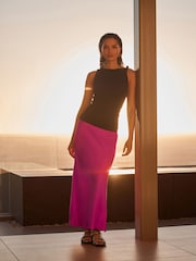 Pink Satin Midi Skirt - Image 1 of 8