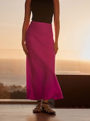 Pink Satin Midi Skirt - Image 2 of 8