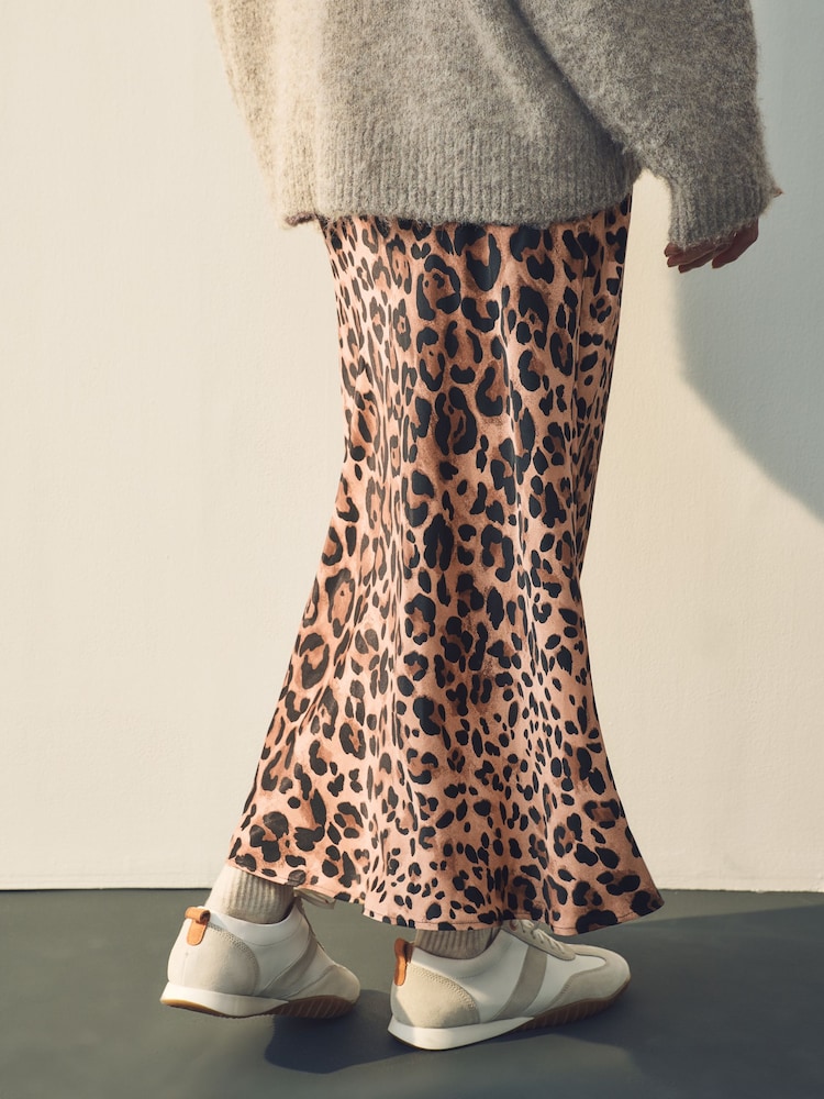 Leopard Print Satin Midi Skirt - Image 3 of 7