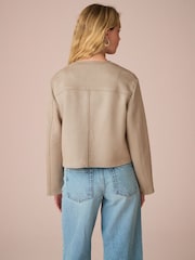Neutral Camel Faux Suede Collarless Jacket - Image 3 of 7