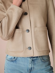Neutral Camel Faux Suede Collarless Jacket - Image 4 of 7