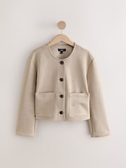 Neutral Camel Faux Suede Collarless Jacket - Image 5 of 7