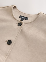 Neutral Camel Faux Suede Collarless Jacket - Image 6 of 7