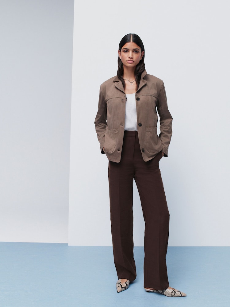Brown Elastic Back Straight Leg Modal Trousers - Image 1 of 7