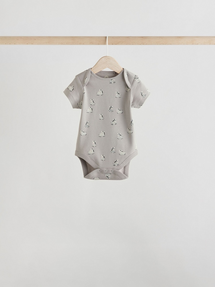 Graues Zebramuster - Baby Kurzarmbodys 100 % Baumwolle 5er-Pack - Image 6 of 13