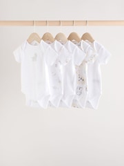 White Baby Animal Print Short Sleeve Bodysuits 5 Pack - Image 1 of 13