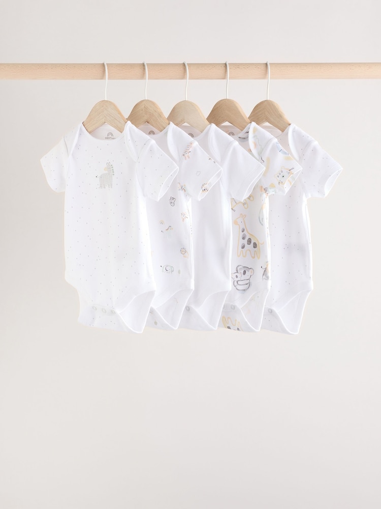 White Baby Animal Print Short Sleeve Bodysuits 5 Pack - Image 1 of 13