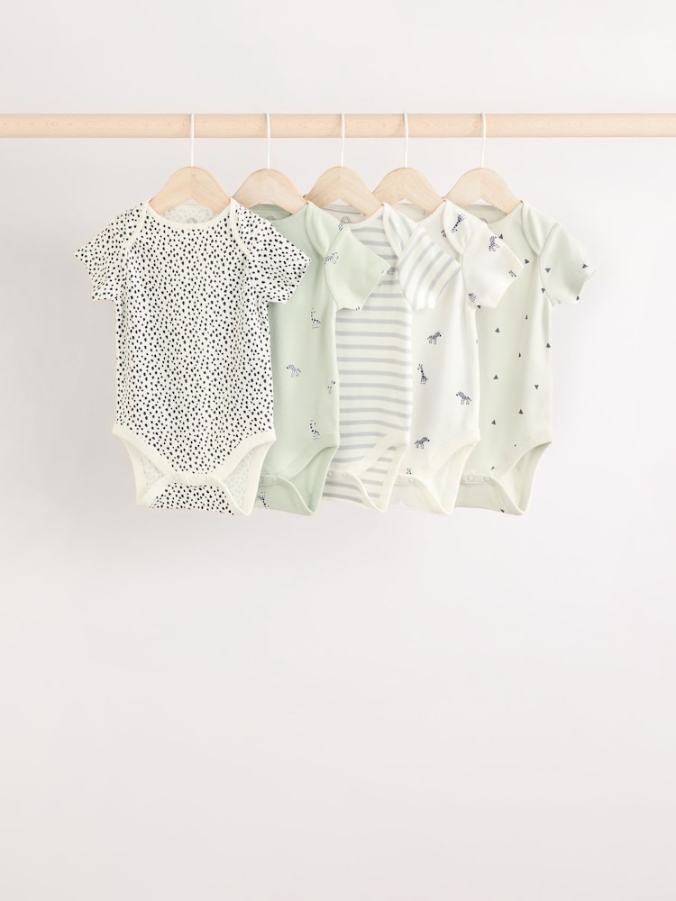Mint Green Baby Short Sleeve Bodysuits 5 Pack - Image 1 of 12