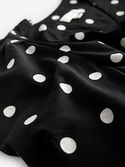 Noir à pois - Col en V Manche bouffante Mini Peignoir avec Lin - Image 2 of 3