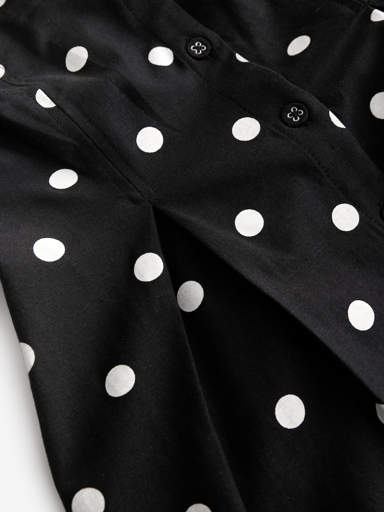 Noir à pois - Col en V Manche bouffante Mini Peignoir avec Lin - Image 3 of 3