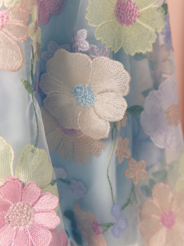 Blue 3D Flower Embroidered Angel Sleeve Occasion Dress (3-16yrs) - Image 10 of 10