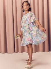 Blue 3D Flower Embroidered Angel Sleeve Occasion Dress (3-16yrs) - Image 3 of 10
